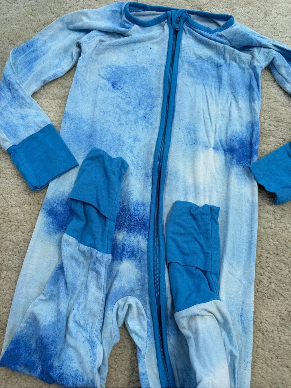 Little Sleepies Size 18-24 Months Blue Watercolor Zippy Bamboo Sleeper Pajamas